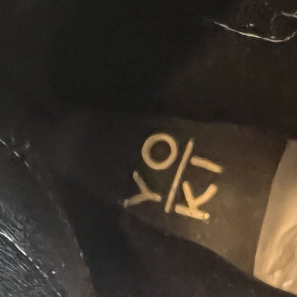 Yoki Black Wedge Mid Calf Boots Gold Lock Charm Size 6 - Picture 12 of 15